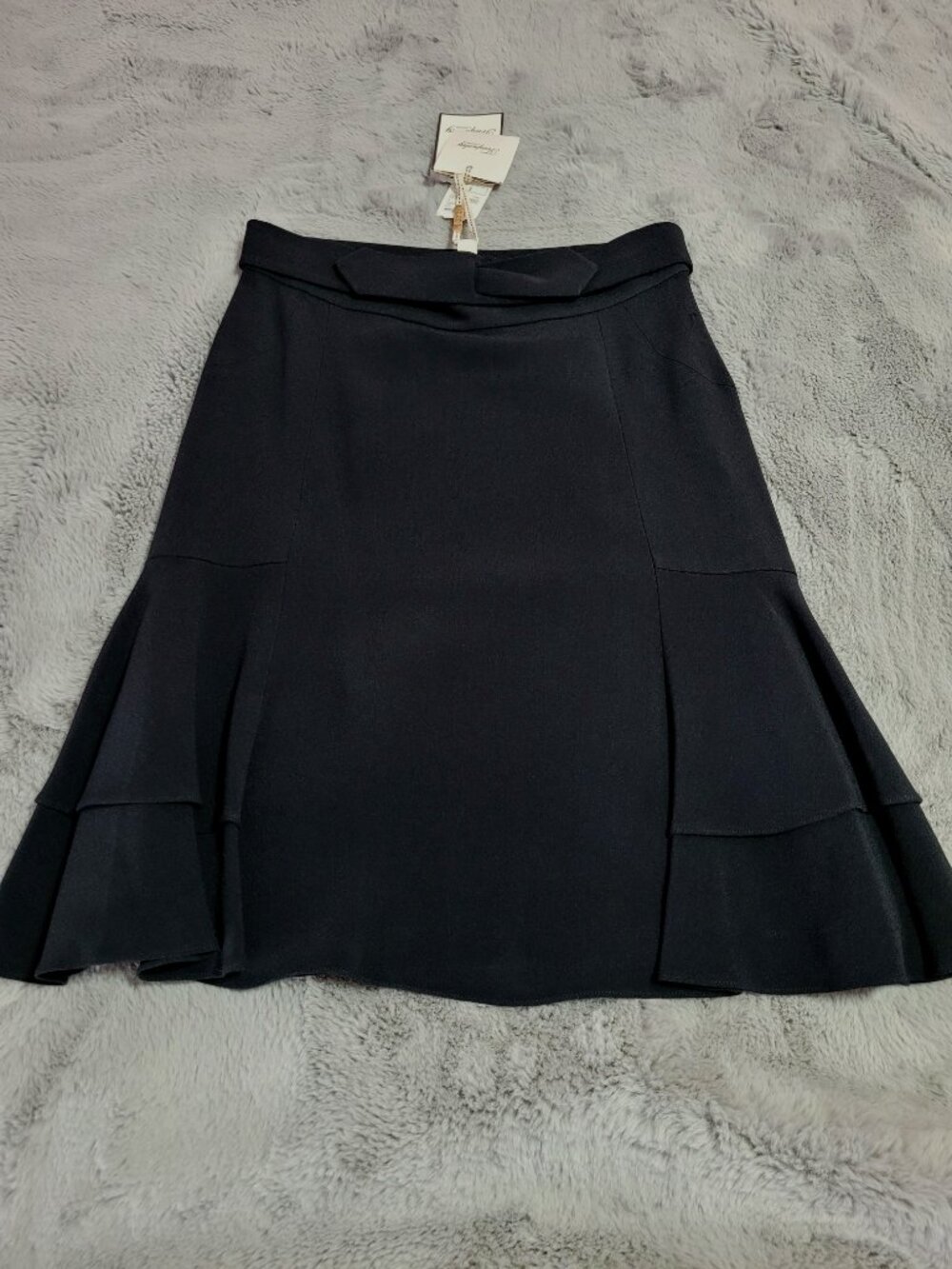 Black Temperley London Belted Midi Skirt, Pleated Accents. NWT.